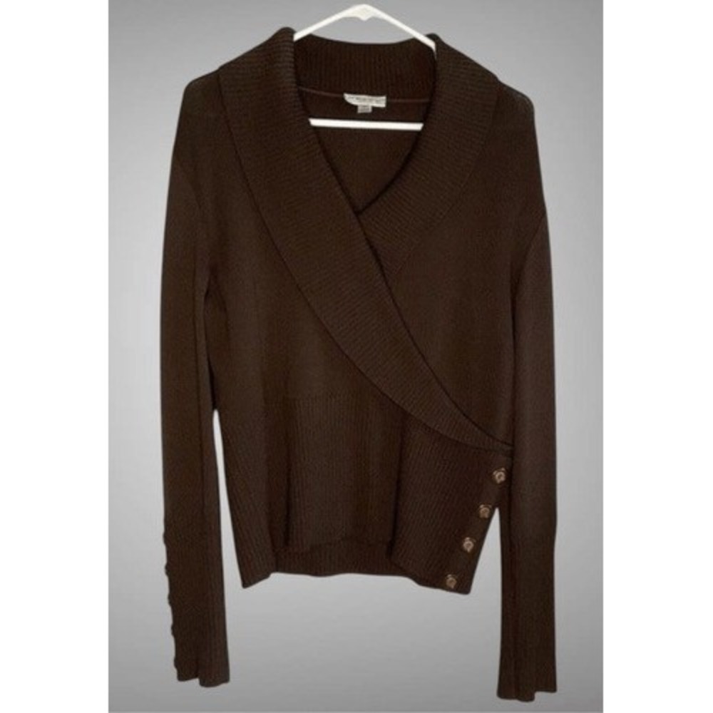 VTG St. John Sport Brown Santana Knit V-Neck Wrap Sweater Women L Mexico